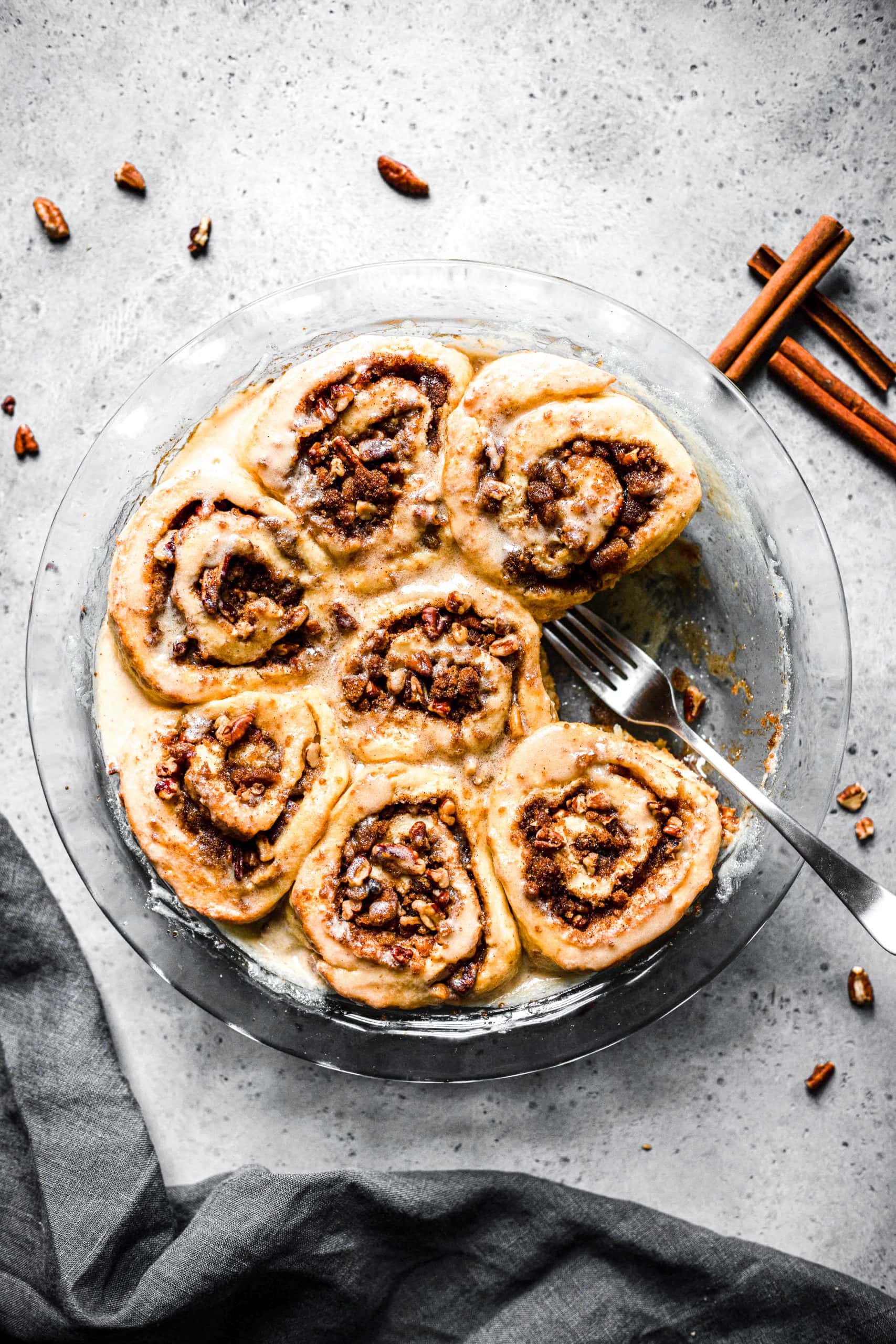 No Yeast Brown Butter Maple Pecan Cinnamon Rolls