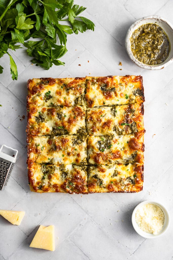Cheesy Pesto Garlic Bread MikeBakesNYC