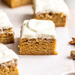 Close up of a slice of Spiced Banana Snack Cake
