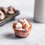 Small batch monkey bread muffin with vanilla icing on top