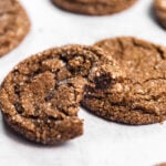 Close up of Drop-Style Chocolate Sugar Cookies with a bite missing from one